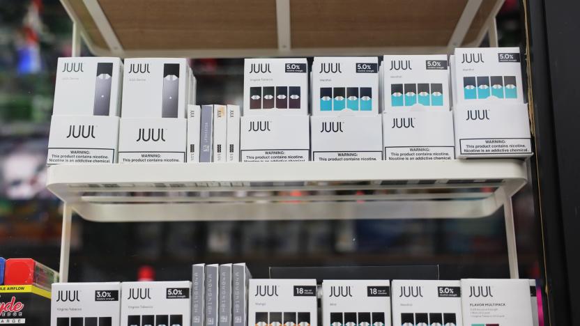 NEW YORK, NEW YORK - DECEMBER 07: Juul packages are seen on a shelf at Empire Smoke Shop on December 07, 2022 in the Flatbush neighborhood of Brooklyn borough in New York City. Juul Labs announced that it has agreed to settle about 5,000 lawsuits in a Northern California court case for an undisclosed amount settling a legal battle over the company's sale and marketing of e-cigarettes that has been blamed for the teenage vaping crisis. (Photo by Michael M. Santiago/Getty Images)