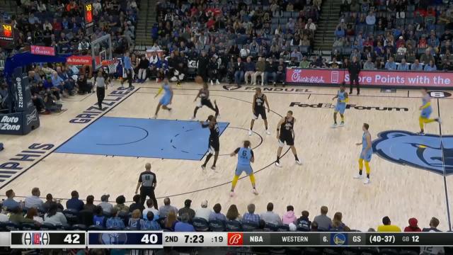 Santi Aldama with an alley oop vs the LA Clippers