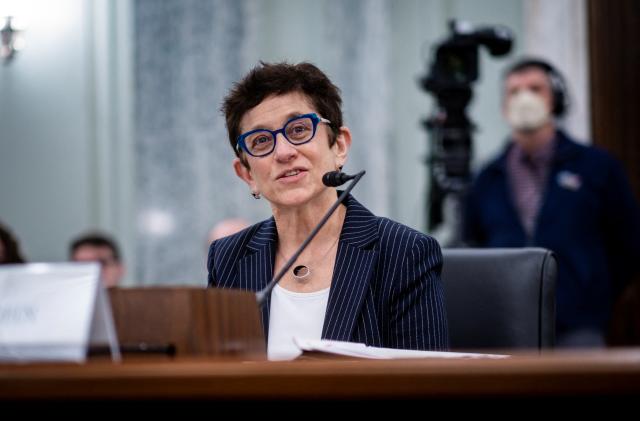 Gigi Sohn testifies during a Senate Commerce, Science and Transportation Committee confirmation hearing, examining her nomination to be appointed  Commissioner of the Federal Communications Commission in Washington, D.C., February 9, 2022. Pete Marovich/Pool via REUTERS