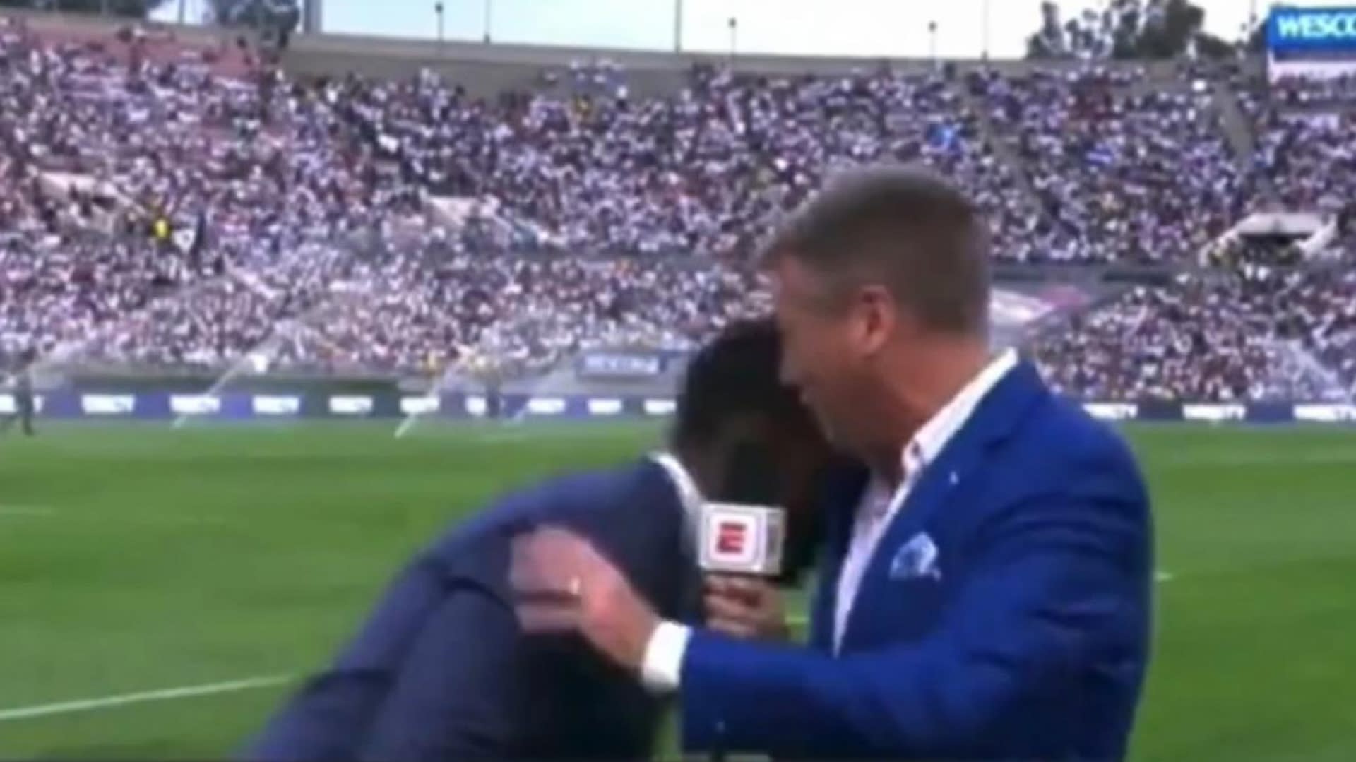 ESPN soccer analyst faints on live TV at the Rose Bowl