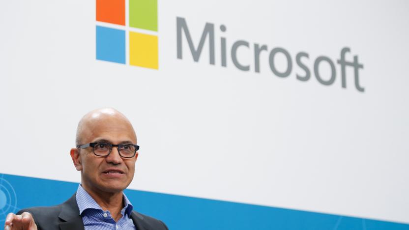 BERLIN, GERMANY - FEBRUARY 27: CEO of Microsoft Satya Nadella and CEO of Volkswagen, Herbert Diess (not seen) attend a session during their visit to Volkswagen Digital Lab in Berlin, Germany on February 27, 2019. (Photo by Abdulhamid Hosbas/Anadolu Agency/Getty Images)