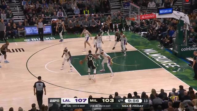 Khris Middleton with a 3-pointer vs the Los Angeles Lakers