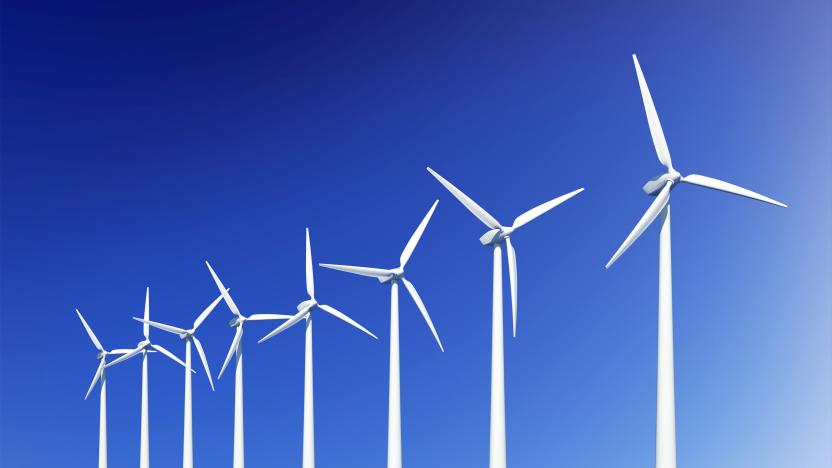 Wind turbines farm in sea near Denmark