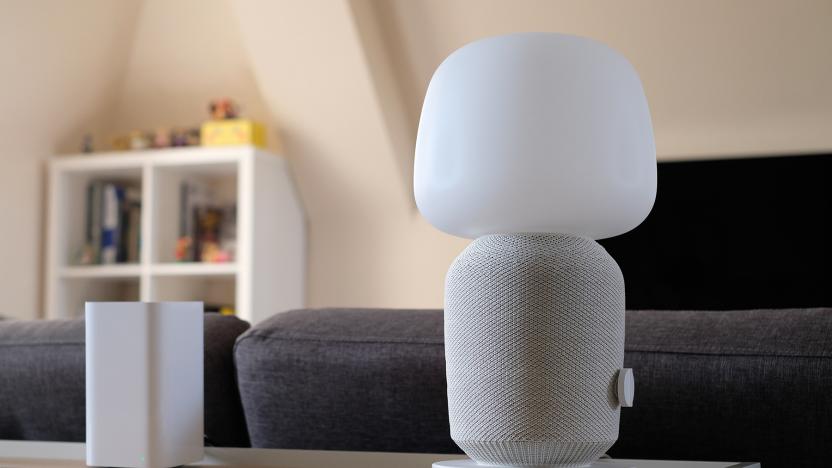 Ikea Symfonisk speakers and lamp in a smart home