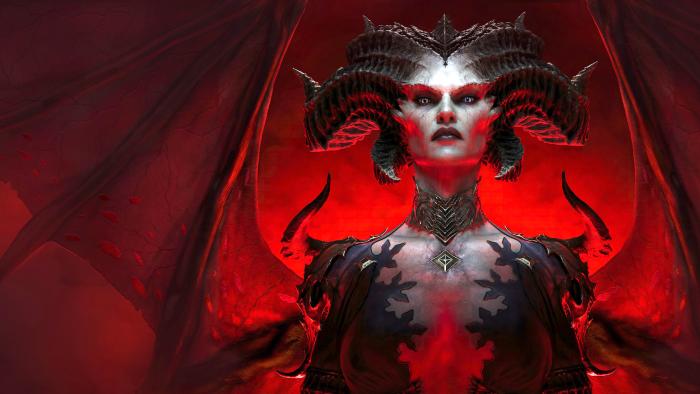 Lilith from Diablo IV looking menacing. 