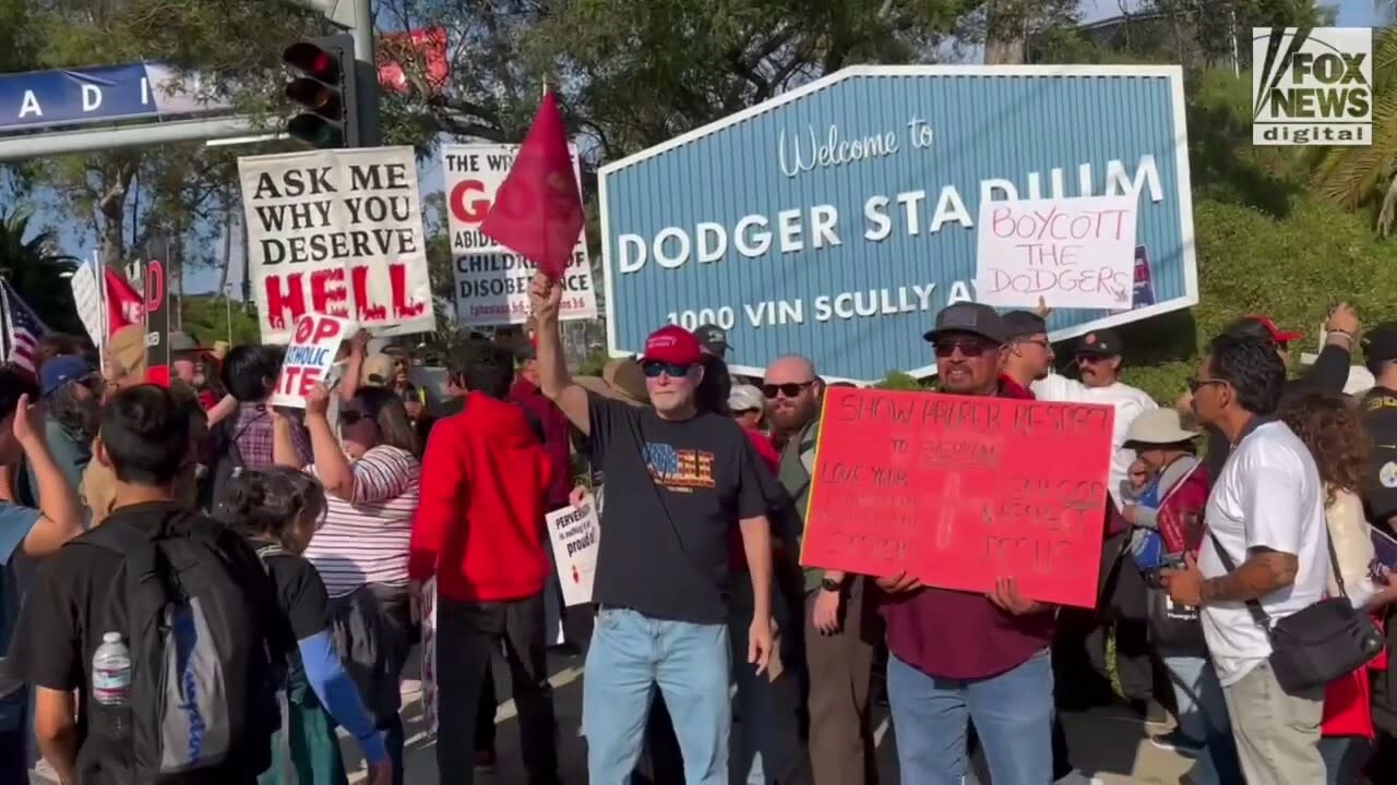 Thousands gather outside Dodger's Stadium to protest team's