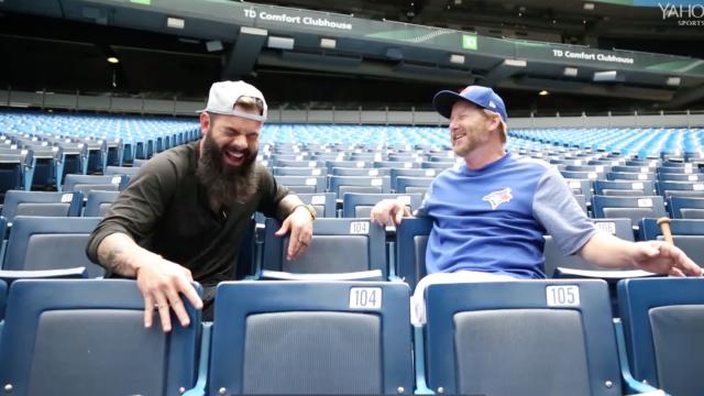 Post-game beers and first base chatter with Blue Jays coach Tim Leiper