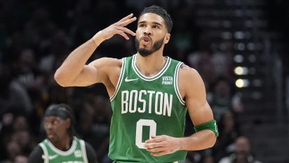 Associated Press - Boston Celtics forward Jayson Tatum (0) reacvts after a three-point basket during the first half of an NBA basketball game against the Atlanta Hawks Thursday, March 28, 2024, in Atlanta. (AP Photo/John Bazemore)