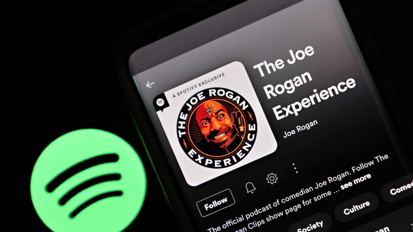 NEW YORK, NEW YORK - JANUARY 31: In this photo illustration, "The Joe Rogan Experience" podcast is viewed on Spotify's mobile app on January 31, 2022 in New York City. Several artists recently removed their music from Spotify in protest of hosting Joe Rogan's podcast. (Photo Illustration by Cindy Ord/Getty Images)