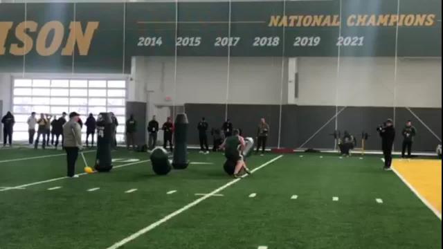 Watertown High School graduate Spencer Waege attempts to improve his stock during NDSU's NFL Pro Day.