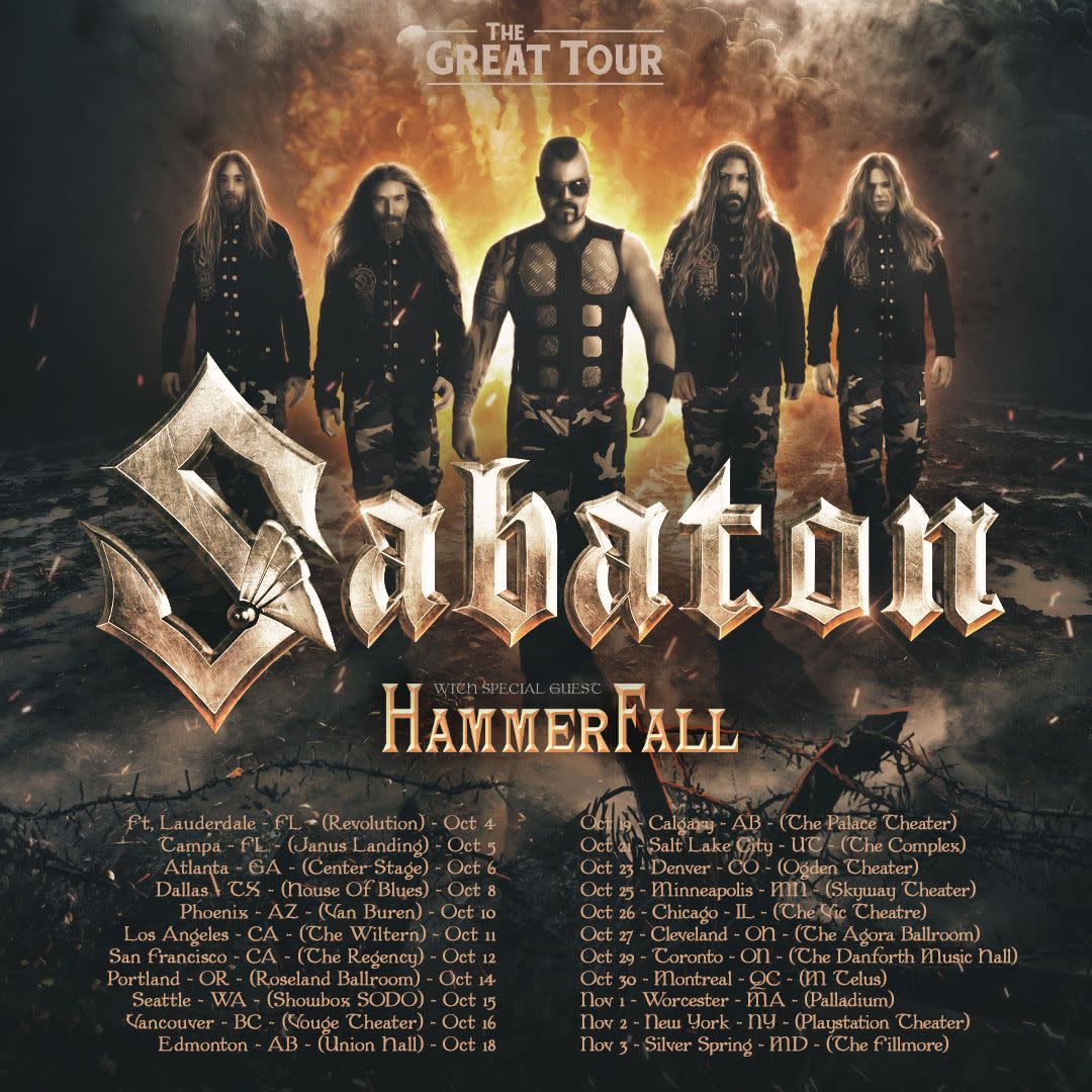 Sabaton announce fall 2019 North American tour with Hammerfall