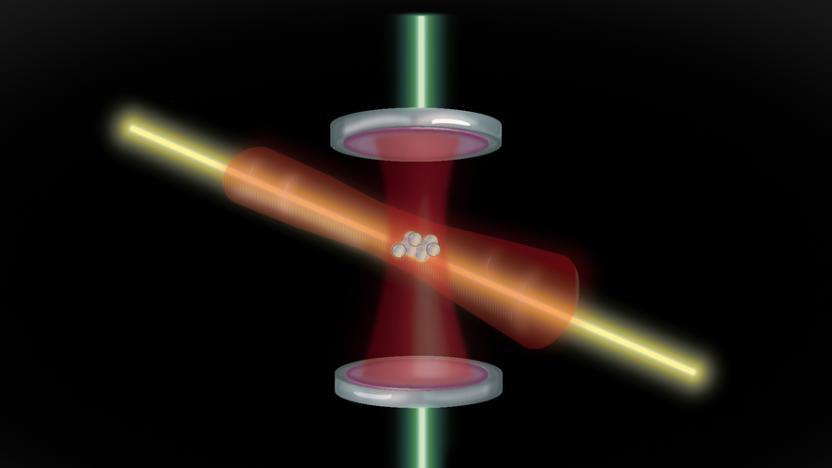 A laser measuring an atom's movement in an atomic clock