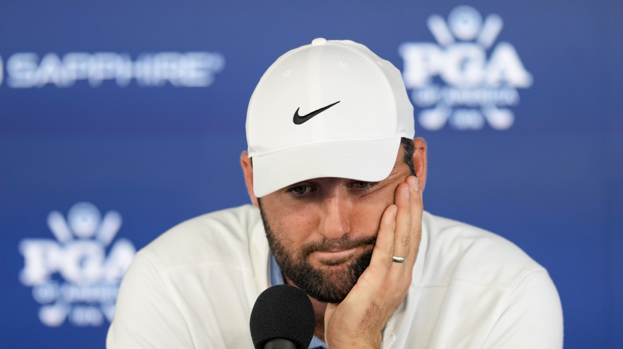 Associated Press - Scottie Scheffler speaks during a news conference at after the second round of the PGA Championship golf tournament at the Valhalla Golf Club, Friday, May 17, 2024, in Louisville, Ky. (AP Photo/Matt York)