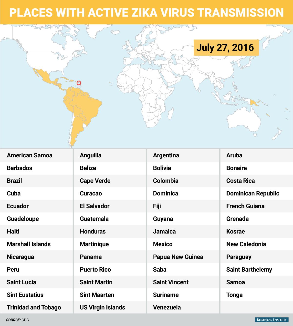 Zika reached two more Caribbean islands in July — here's a map of all