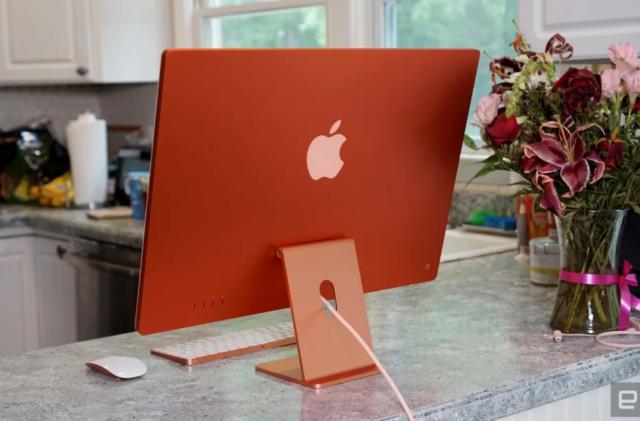 An iMac on a table.