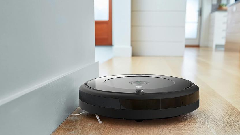 A robot vacuum in action.