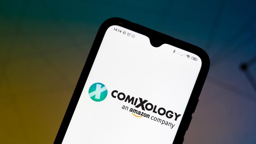 In this photo illustration the ComiXology logo seen...