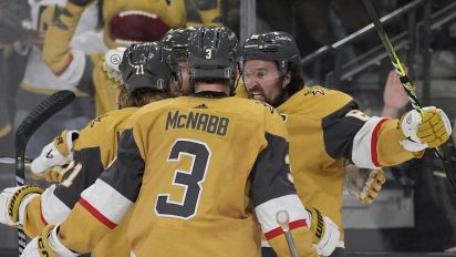 Associated Press - Noah Hanifin broke a scoreless tie at 9:54 of the third period, Adin Hill stopped 23 shots and the defending champion Vegas Golden Knights kept alive their season by beating the