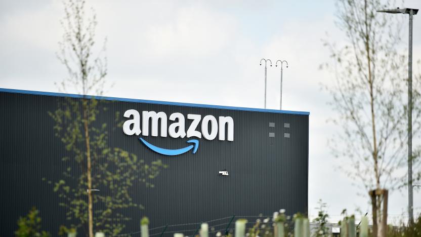 LEEDS, ENGLAND - MAY 27: A general view outside an Amazon UK Services Ltd Warehouse at Leeds Distribution Park on May 27, 2021 in Leeds, England. (Photo by Nathan Stirk/Getty Images)
