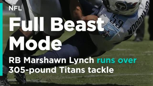 Marshawn Lynch goes full Beast Mode as he runs over 305-pound Titans tackle
