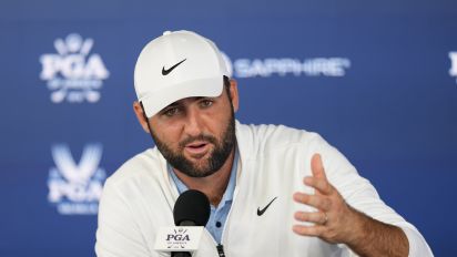 Associated Press - Scottie Scheffler speaks during a news conference at after the second round of the PGA Championship golf tournament at the Valhalla Golf Club, Friday, May 17, 2024, in Louisville, Ky. (AP Photo/Matt York)