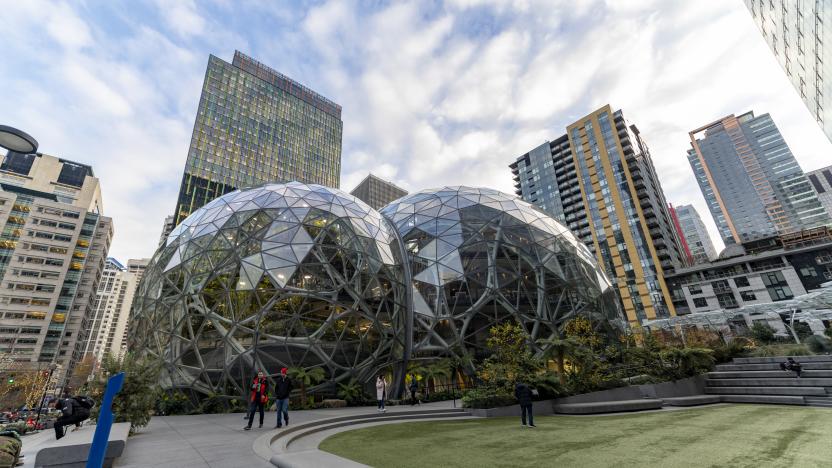 Seattle, Washington USA - Dec 2, 2019: Amazon Spheres Famous Architecture at the World Headquarters