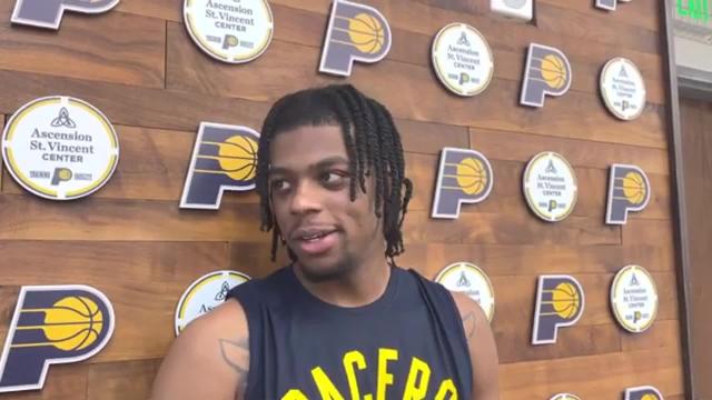 Duke’s Trevor Keels speaks to the media after his Pacers pre-draft workout