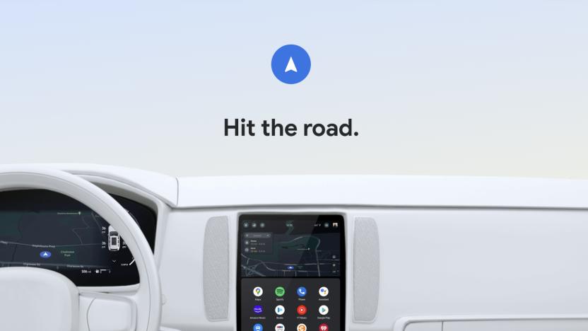 A computer render of a car with an entertainment console showing Google apps.