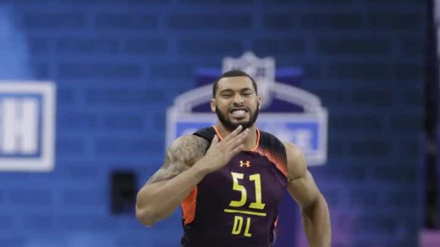 Isaiah Cousins completes the vertical jump skills test during 2016 News  Photo - Getty Images