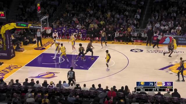 Bennedict Mathurin with a deep 3 vs the Los Angeles Lakers