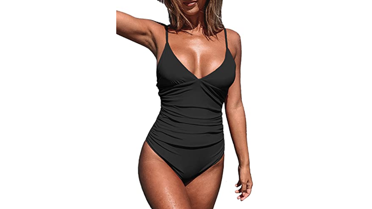 Eomenie Women's One Piece Swimsuits Tummy Control Halter Slimming Bathing Suit Plunge 1 Piece Swimsuit for Woman