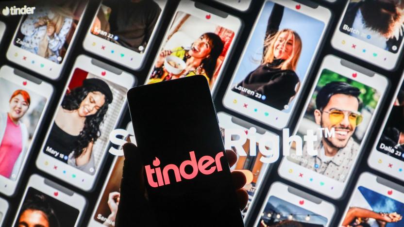 Tinder app logo is displayed on a mobile phone screen photographed on Tinder website background. Krakow, Poland on January 15, 2021. Numbers show that the Covid-19 pandemic resulted  in an increase in people looking for love online on dating apps and websites. (Photo illustration by Beata Zawrzel/NurPhoto via Getty Images)