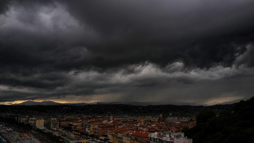 Dark clouds are seen over the Mediterranean sea as a storm approaches the French Riviera city of Nice, on August 12, 2019. (Photo by VALERY HACHE / AFP)        (Photo credit should read VALERY HACHE/AFP via Getty Images)