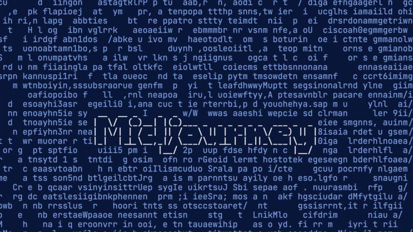 The Midjourney AI logo in ASCII characters surrounded by rows of miscellaneous letters. 