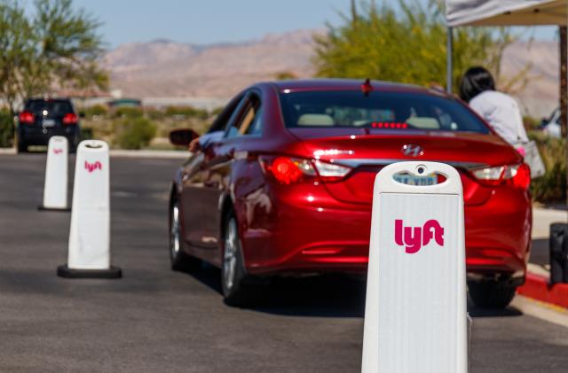 Las Vegas - Circa June 2019: Lyft Las Vegas Hub. Lyft and Uber have replaced many Taxi cabs with a smart phone app VII