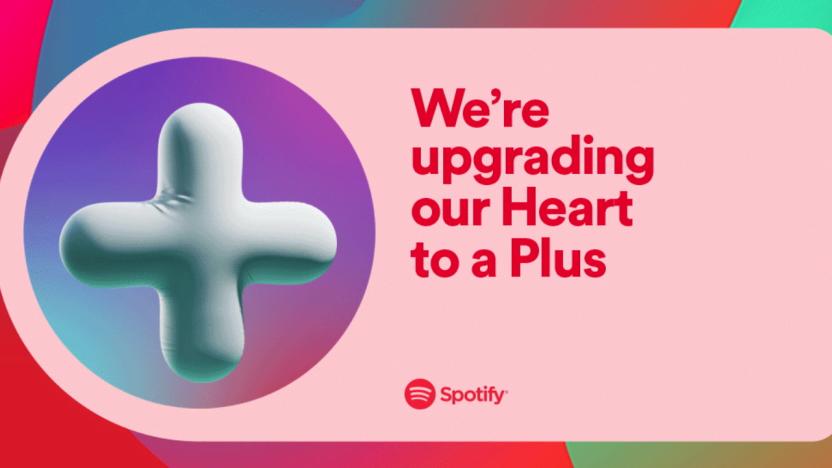 Image showing a plus symbol. Text: We're upgrading our Heart to a Plus. Spotify.
