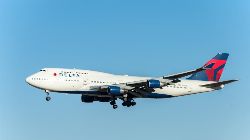 Narita, Japan - January 25, 2017: N674US Boeing 747 Delta Air Lines Landing in International Narita Airport, Japan.