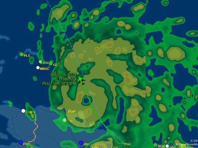 A JetBlue plane went over Hurricane Fiona on its flight from the Dominican Repub..