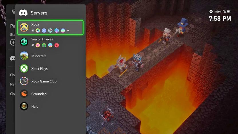 A screenshot of Discord on Xbox showing the sidebar with servers listed.