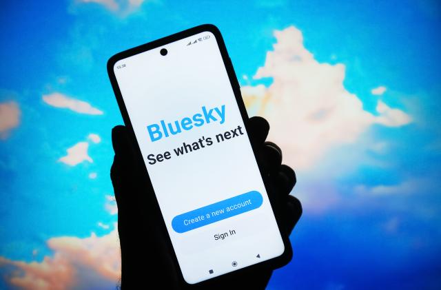 UKRAINE - 2023/09/23: In this photo illustration, Bluesky Social logo of a social network is seen on a smartphone screen. (Photo Illustration by Pavlo Gonchar/SOPA Images/LightRocket via Getty Images)