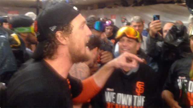 Hunter Pence's clubhouse postgame speech after Giants win NLCS