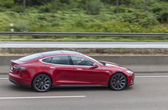 Frankfurt, Germany - July 12, 2016: Tesla Model S luxury electric sedan 