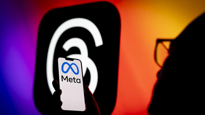 The Meta logo is seen on a phone with the Instagram Threads app logo in the background in this illustration photo on 06 July, 2023 in Warsaw, Poland. (Photo by Jaap Arriens/NurPhoto via Getty Images)