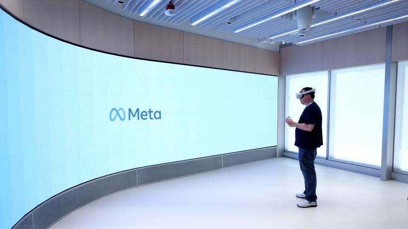 BURLINGAME, CALIFORNIA - MAY 04: Meta employee Dennis Hampton prepares to demonstrate a video game that is played using the Oculus Quest 2 virtual reality headset at the new Meta Store on May 04, 2022 in Burlingame, California. Meta is set to open its first physical retail store on May 9. (Photo by Justin Sullivan/Getty Images)