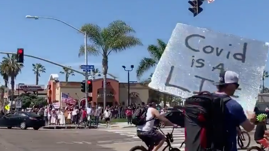 'Covid Is a Lie' San Diego Demonstrators Protest California