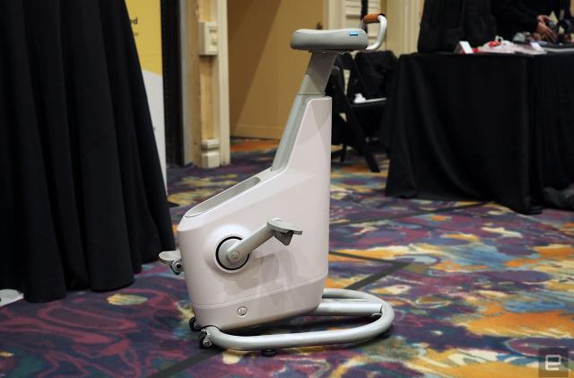 Image of the Lifespan Ampera Desk Bike on a brightly-colored carpet.