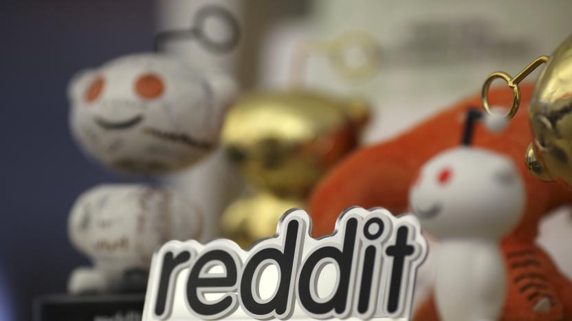 Reddit mascots are displayed at the company's headquarters in San Francisco, California April 15, 2014. Reddit, a website with a retro-'90s look and space-alien mascot that tracks everything from online news to celebrity Q&As, is going after more eyeballs, and advertising, by allowing members of its passionate community to post their own news more quickly and easily. REUTERS/Robert Galbraith  (UNITED STATES - Tags: BUSINESS SCIENCE TECHNOLOGY)