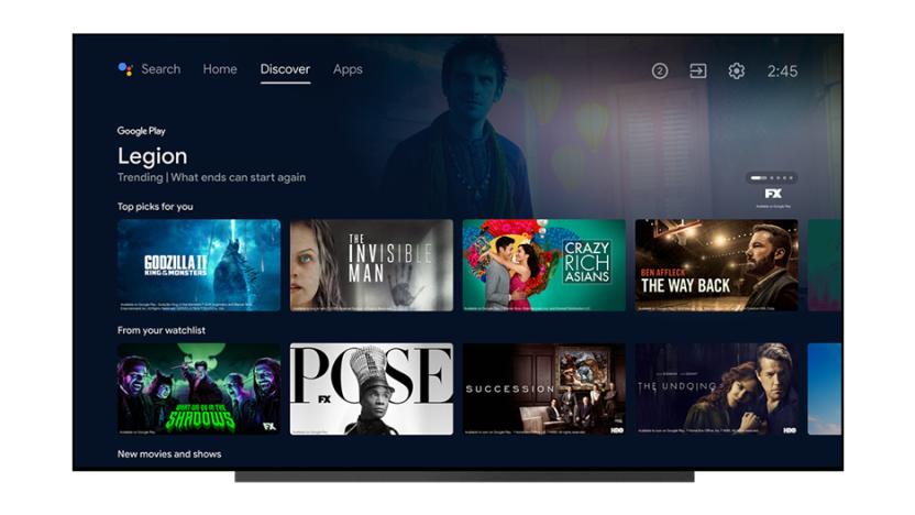 An example of the new Android TV interface with larger tiles for shows