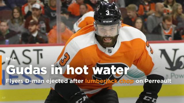 Watch: Gudas gets ejected after lumberjack chop on Perreault