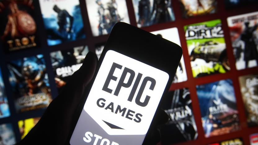 KIEV, UKRAINE - 2021/12/27: In this photo illustration, Epic Games logo of a video game and software developer is seen on a smartphone screen. (Photo Illustration by Pavlo Gonchar/SOPA Images/LightRocket via Getty Images)